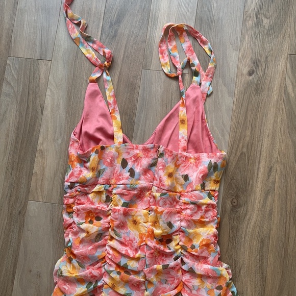 Relisted S XL jrs Lily Rose tie straps floral print rouched dress w ruffle - Picture 9 of 17